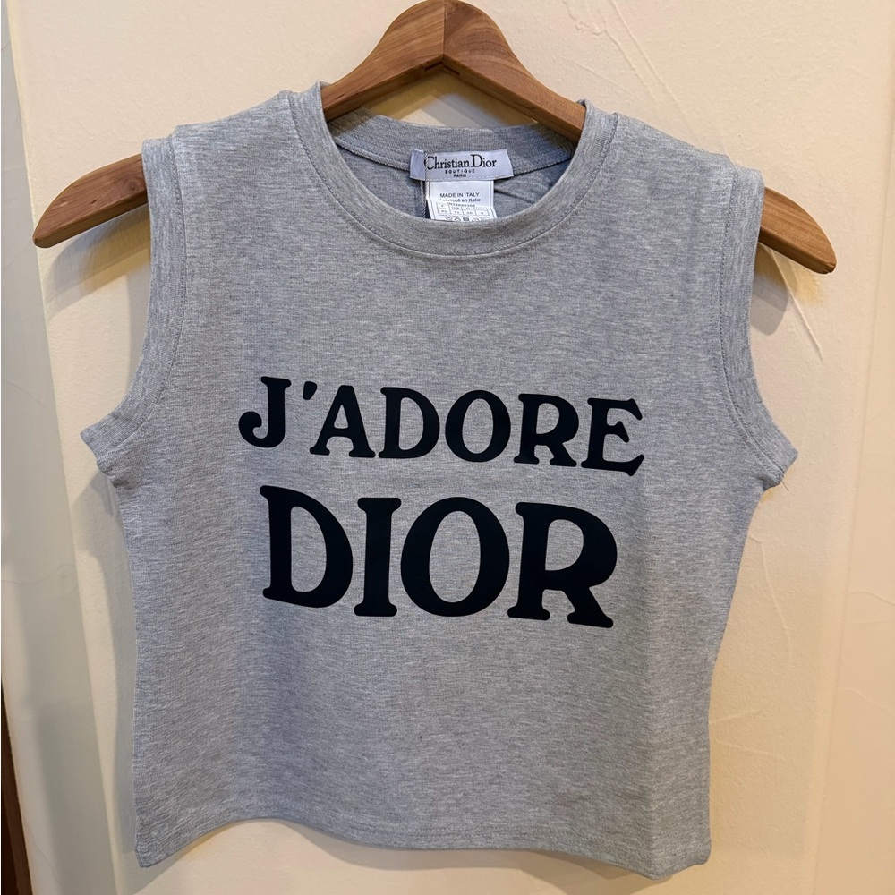 J'ADORE Dior Logo Tank Top muscle t shirt Size EU 38-40 US size 10 grey/black